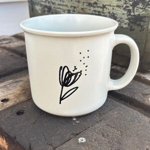 White Ceramic Mug with Black Flower Sketch
